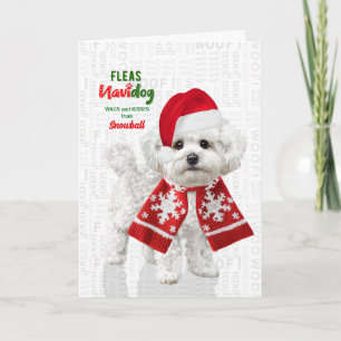 Cartes Pour Fêtes Annuelles Chien Bichon Frise Drôle Puces Navidog avec Nom
