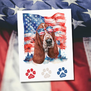Cartes Pour Fêtes Annuelles Chien blanc rouge et bleu à capuchon 4 juillet