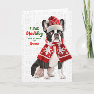 Cartes Pour Fêtes Annuelles Chien Boston Terrier Drôle Puces Navidog avec nom
