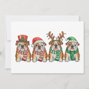 Cartes Pour Fêtes Annuelles Chien Bouledogue Anglais de Noël Chapeau de Père N