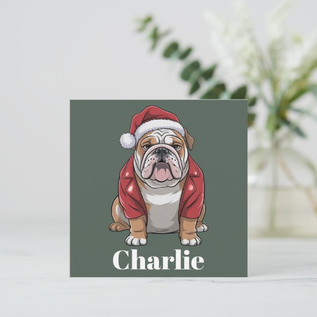 Cartes Pour Fêtes Annuelles Chien Bouledogue Anglais Noël Personnalisé  (Debout devant)
