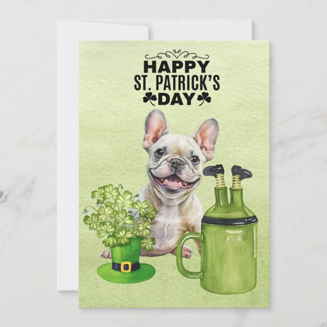 Cartes Pour Fêtes Annuelles Chien Bouledogue Français St. Patrick's Day Chapea (Devant)