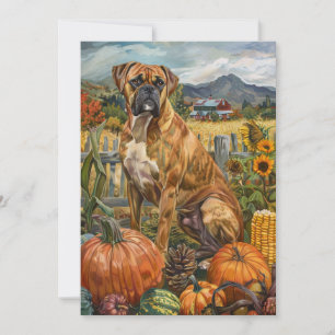 Cartes Pour Fêtes Annuelles Chien Boxer Récolte d'Automne Action de Grâce