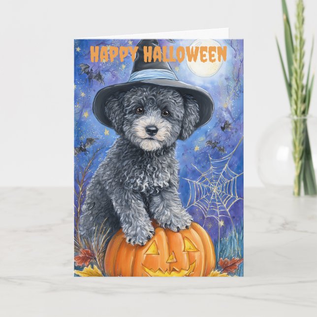 Cartes Pour Fêtes Annuelles Chien caniche d'Halloween (Devant)