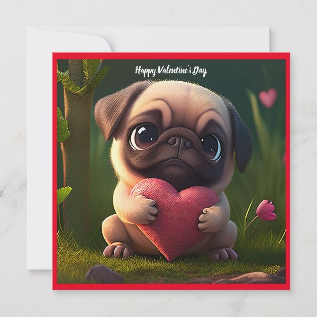 Cartes Pour Fêtes Annuelles Chien Carlin Heureuse Sainte-Valentin (Devant)