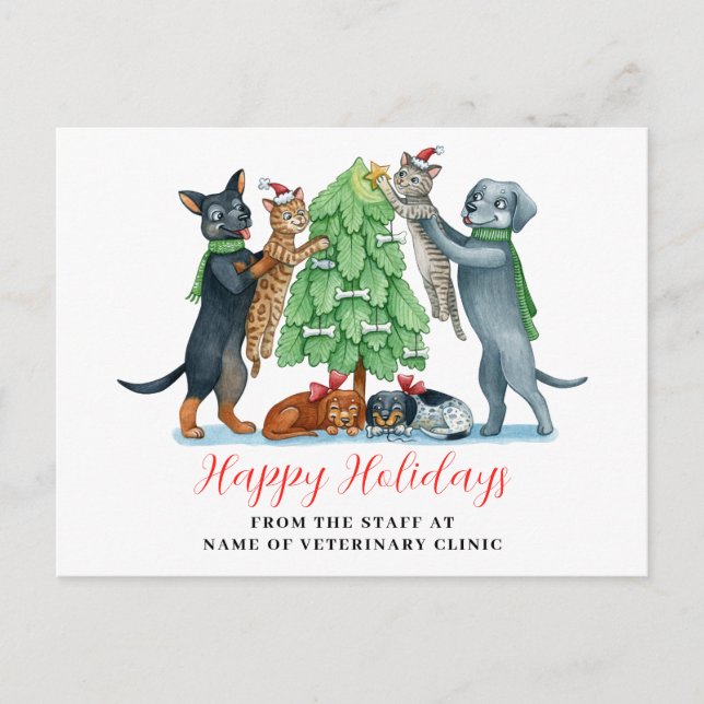 Cartes Pour Fêtes Annuelles Chien Chat Clinique vétérinaire Noël (Devant)