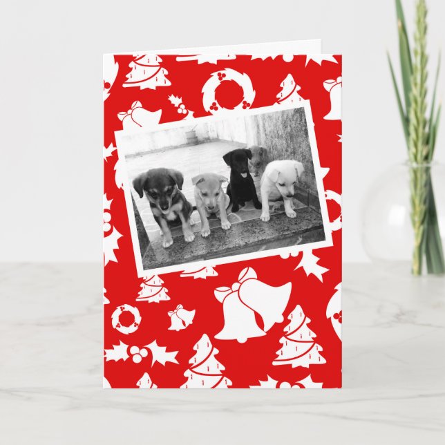 Cartes Pour Fêtes Annuelles Chien Chien Chien Rouge Joyeux Arbres de Noël (Devant)