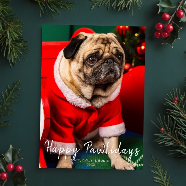 Cartes Pour Fêtes Annuelles Chien Chiot Noël Photo Joyeux Pawlidays Rouge (Créateur téléchargé)