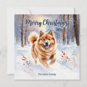 Cartes Pour Fêtes Annuelles Chien Chow Chow dans la neige Aquarelle Joyeux Noë