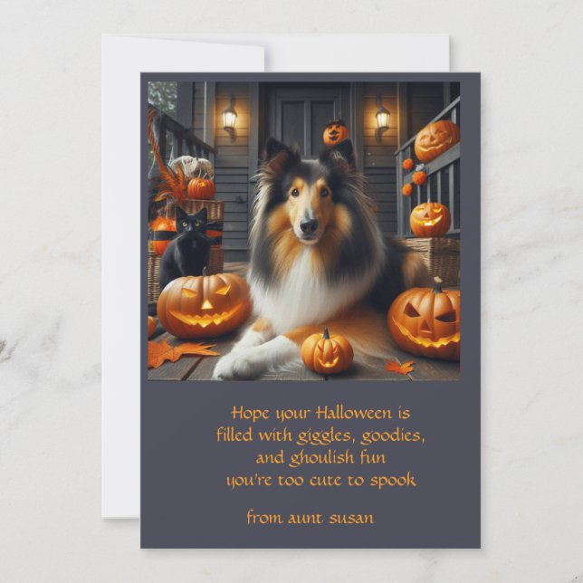 Cartes Pour Fêtes Annuelles Chien Collie Halloween pour les enfants  (Devant)