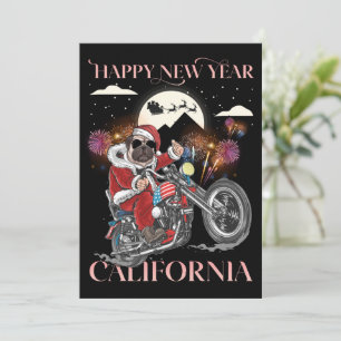 Cartes Pour Fêtes Annuelles Chien conduit une moto jusqu'en Californie