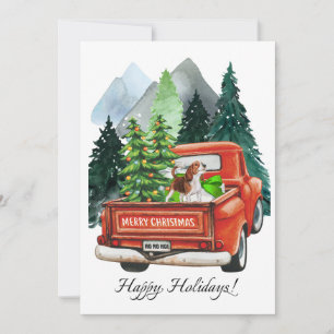 Cartes Pour Fêtes Annuelles Chien courant adorable de Noël et camion vintage a