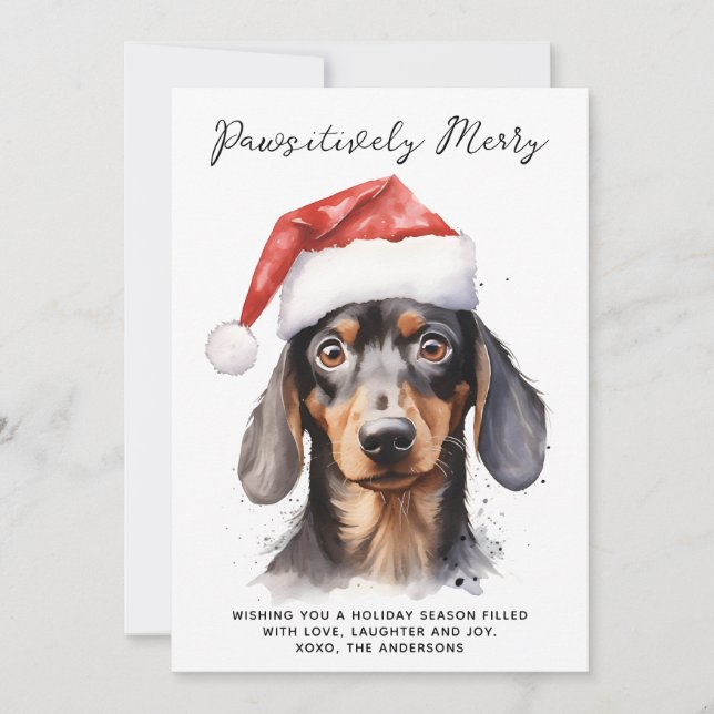 Cartes Pour Fêtes Annuelles Chien Dachshund Personnalisé Père Noël Joyeux Noël (Devant)
