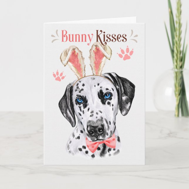 Cartes Pour Fêtes Annuelles Chien dalmate à Bunny Oreilles pour Pâques (Devant)