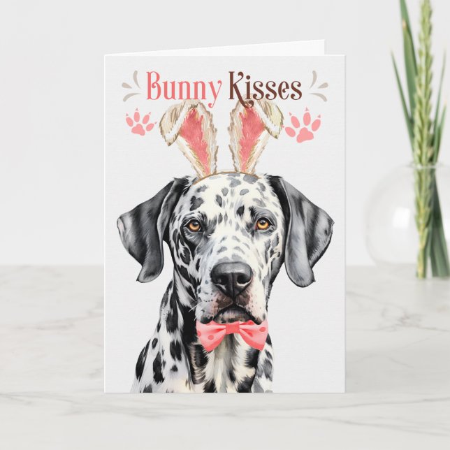 Cartes Pour Fêtes Annuelles Chien dalmate à Bunny Oreilles pour Pâques (Devant)