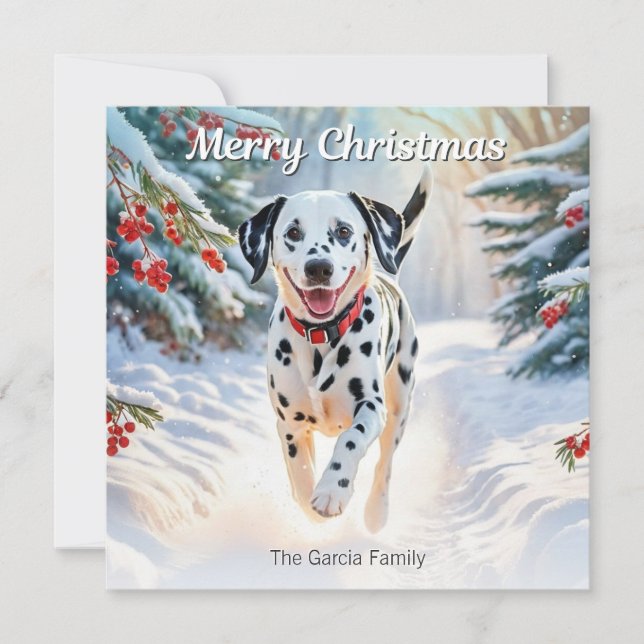 Cartes Pour Fêtes Annuelles Chien dalmate En hiver Neige Noël Moderne (Devant)