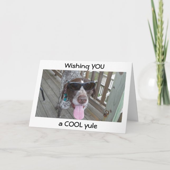 CARTES POUR FÊTES ANNUELLES CHIEN DANS LES OMBRES SOUHAITE "COOL" YULE/ANNIVER (Devant)
