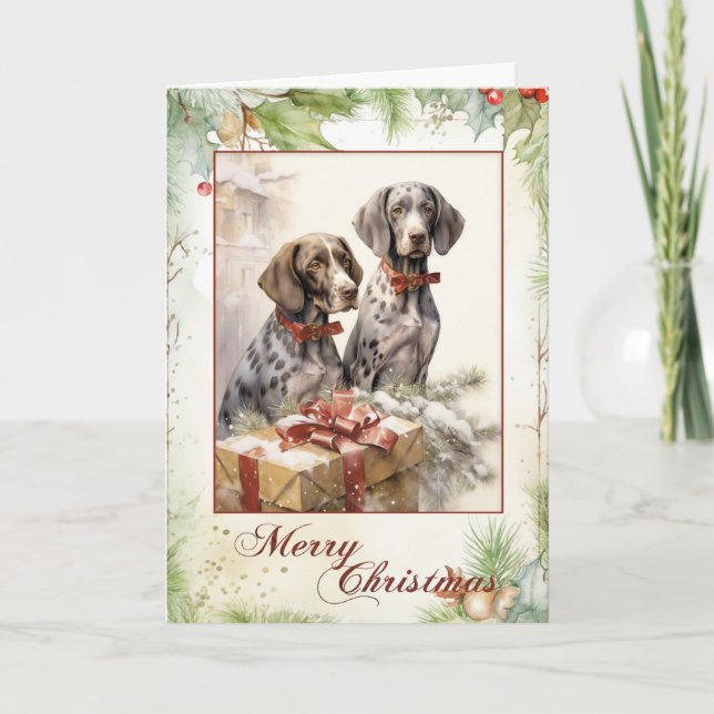 Cartes Pour Fêtes Annuelles Chien d'arrêt Victorien chiot Noël (Devant)