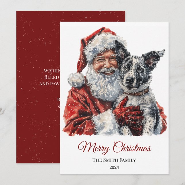 Cartes Pour Fêtes Annuelles Chien de bétail australien Noël au Père Noël (Devant / Derrière)