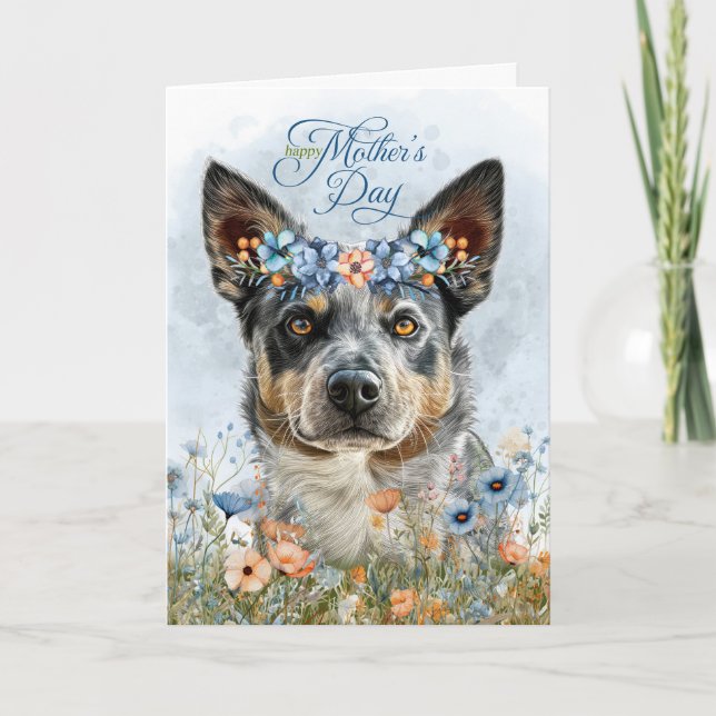 Cartes Pour Fêtes Annuelles Chien de bétail avec Fleur sauvage Fête des mères (Devant)