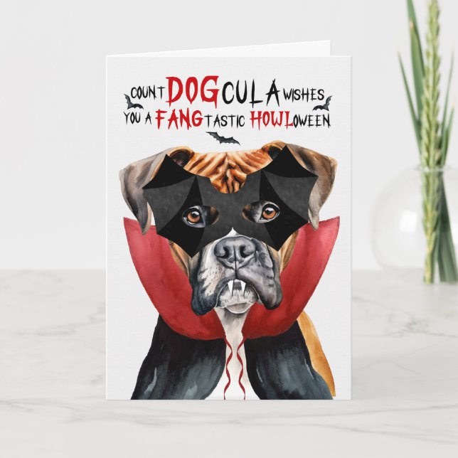Cartes Pour Fêtes Annuelles Chien de boxe Drôle nombre DOGcula Halloween (Devant)