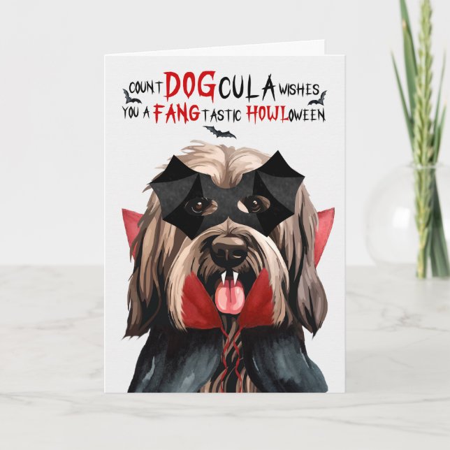 Cartes Pour Fêtes Annuelles Chien de Briard Drôle nombre DOGcula Halloween (Devant)