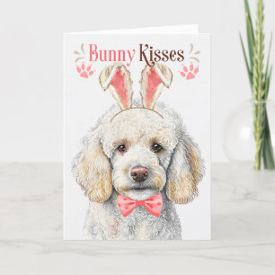 Cartes Pour Fêtes Annuelles Chien de caniche blanc dans les oreilles de lapin 