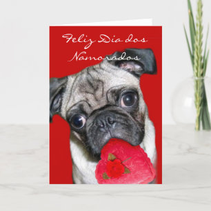 Cartes Pour Fêtes Annuelles Chien de carlin de Feliz Dia dos Namorados