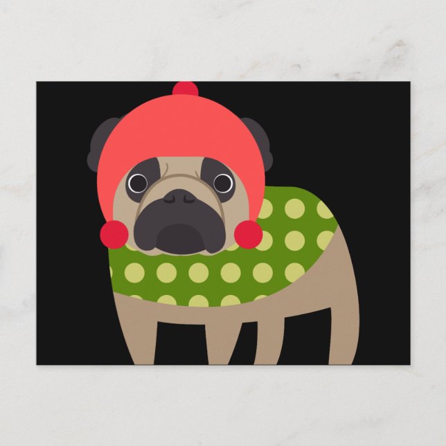 Cartes Pour Fêtes Annuelles Chien de carlin de Noël (Devant)