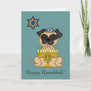 Cartes Pour Fêtes Annuelles Chien de Carlin juif de Hanoukka-Cute