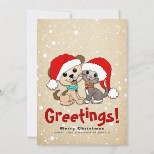 Cartes Pour Fêtes Annuelles Chien de chat de Noël