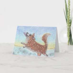 Cartes Pour Fêtes Annuelles Chien de Corgi, attraper des flocons de neige