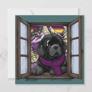 Cartes Pour Fêtes Annuelles Chien de fenêtre enneigé