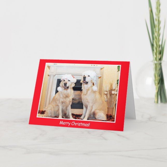 Cartes Pour Fêtes Annuelles Chien de Golden Retrivers personnalisé Joyeux Noël (Devant)