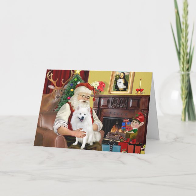 Cartes Pour Fêtes Annuelles Chien de l'Esquimau de Père Noël (Devant)