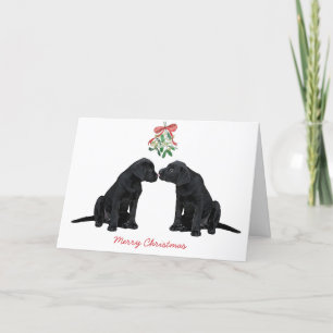 Cartes Pour Fêtes Annuelles Chien de mistletoe noir du Labrador