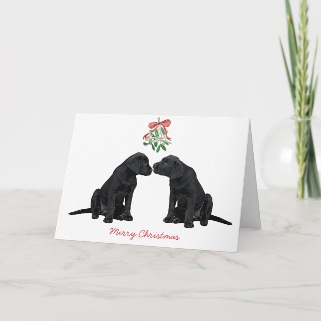 Cartes Pour Fêtes Annuelles Chien de mistletoe noir du Labrador (Devant)
