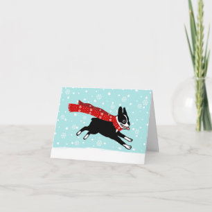 Cartes Pour Fêtes Annuelles Chien de neige hivernal de Boston Terrier Joyeux