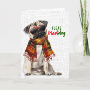 Cartes Pour Fêtes Annuelles Chien de Noël adorable Pug Drôle Flea Navidog