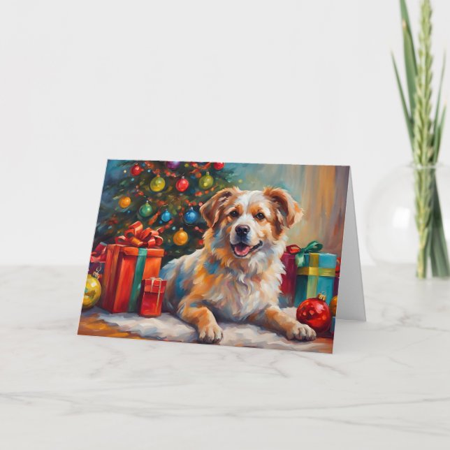 Cartes Pour Fêtes Annuelles Chien de Noël avec cadeaux (Devant)