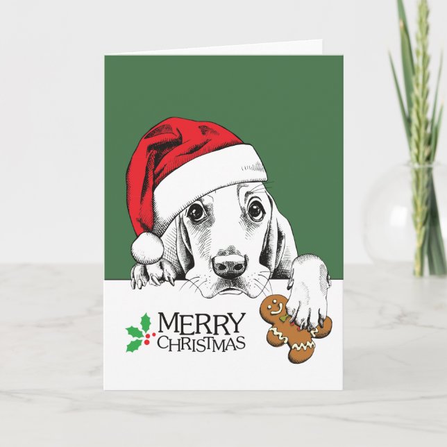 Cartes Pour Fêtes Annuelles Chien de Noël Basset Hound (Devant)