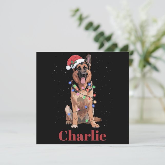 Cartes Pour Fêtes Annuelles Chien de Noël Berger Allemand nom personnalisé (Debout devant)