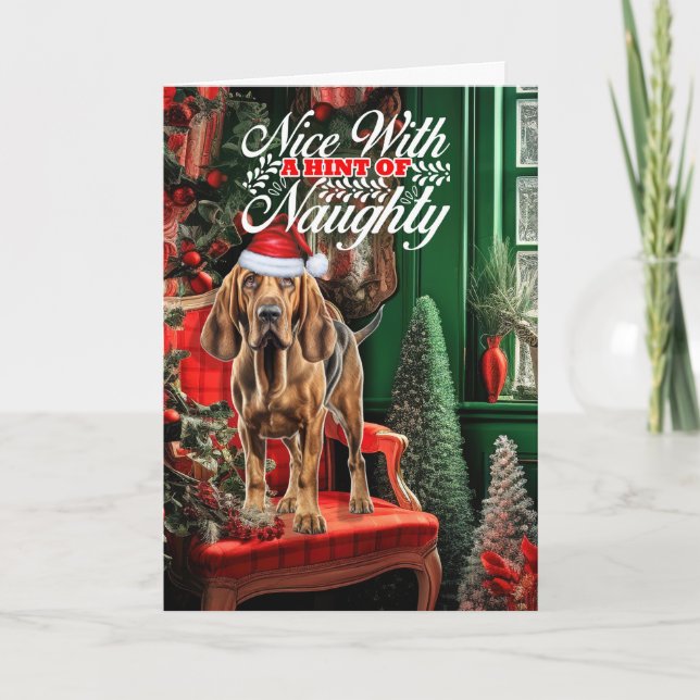 Cartes Pour Fêtes Annuelles Chien de Noël Bloodhound Naughty ou Nice (Devant)