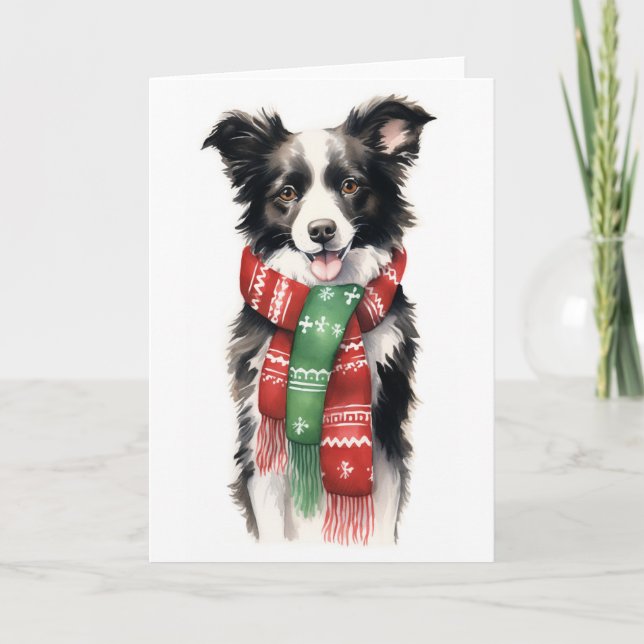 Cartes Pour Fêtes Annuelles Chien de Noël, Bordure des Fêtes Collie BLANK (Devant)