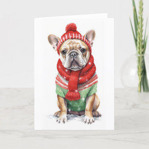 Cartes Pour Fêtes Annuelles Chien de Noël, Bulldog français de vacances BLANK