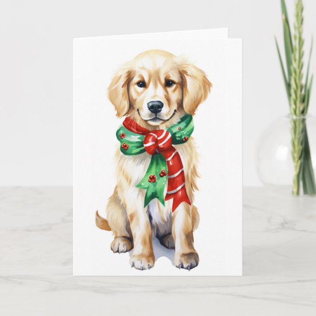 Cartes Pour Fêtes Annuelles Chien de Noël, Chien de fête, Golden Retriever BLA (Devant)
