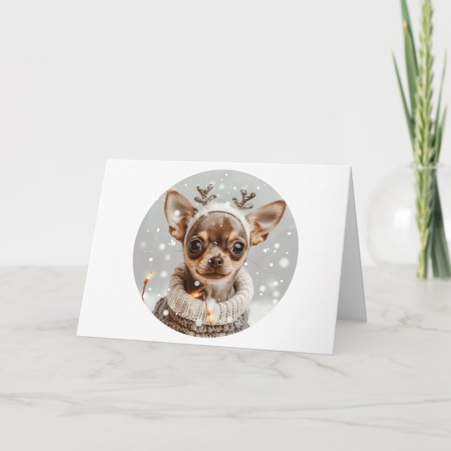 Cartes Pour Fêtes Annuelles Chien de Noël Chihuahua Reindeer (Devant)