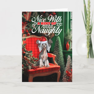 Cartes Pour Fêtes Annuelles Chien de Noël Crested Chinois Mauvais ou Mignon