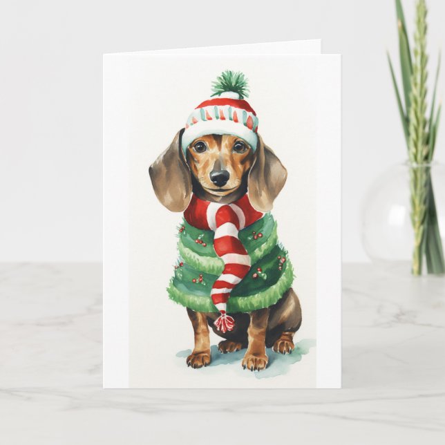 Cartes Pour Fêtes Annuelles Chien de Noël, Daschund (doxy) de fêtes BLANK (Devant)
