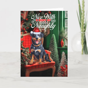 Cartes Pour Fêtes Annuelles Chien de Noël de Beauceron Naughty ou Nice